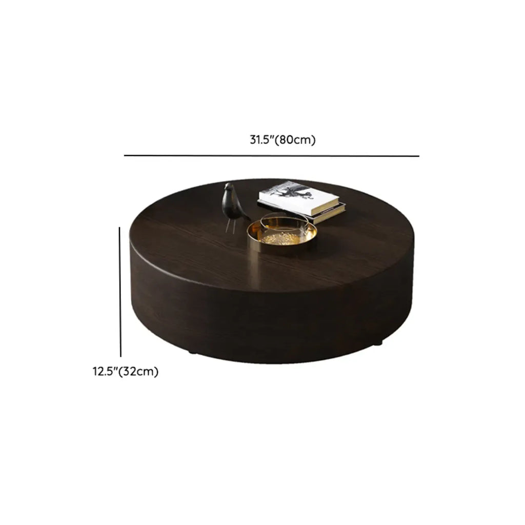 Table basse ronde scandinave en bois marron avec rangement