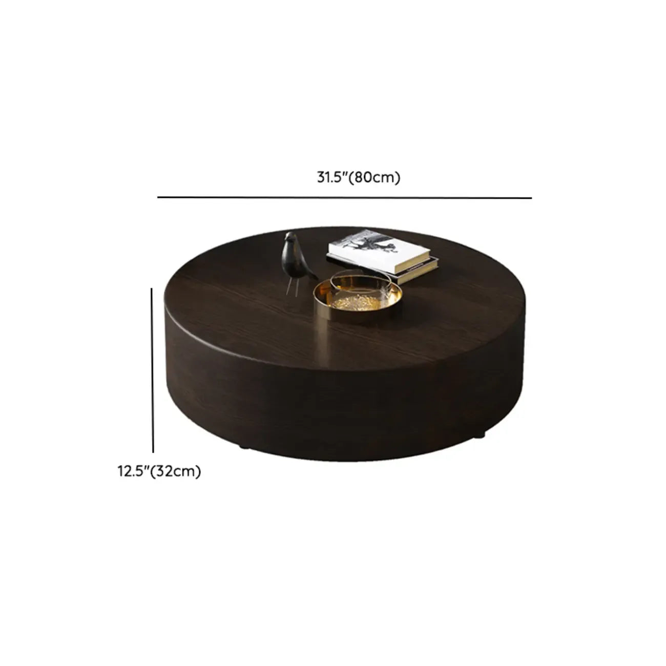 Table basse ronde scandinave en bois marron avec rangement