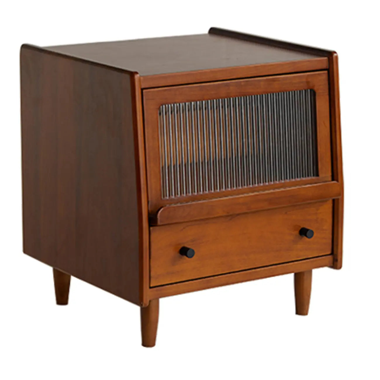 Table de chevet compacte en bois massif marron avec rangement