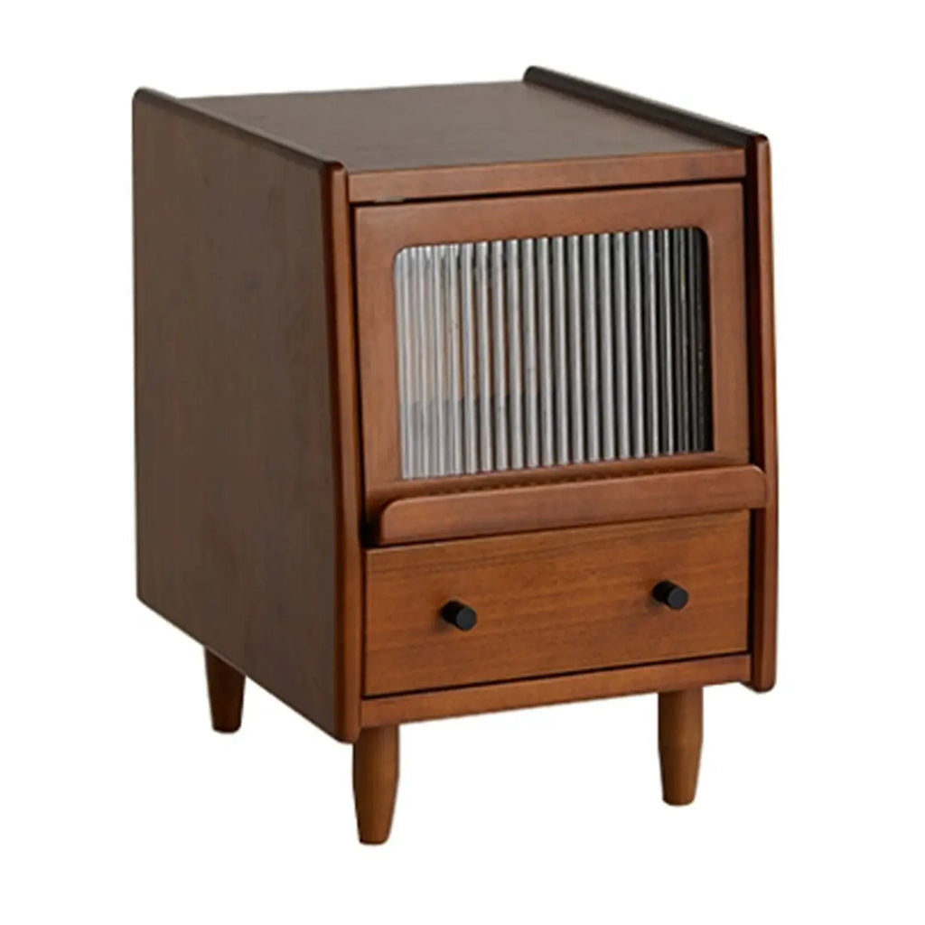 Table de chevet compacte en bois massif marron avec rangement