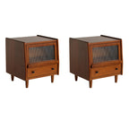 Table de chevet compacte en bois massif marron avec rangement