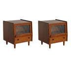 Table de chevet compacte en bois massif marron avec rangement