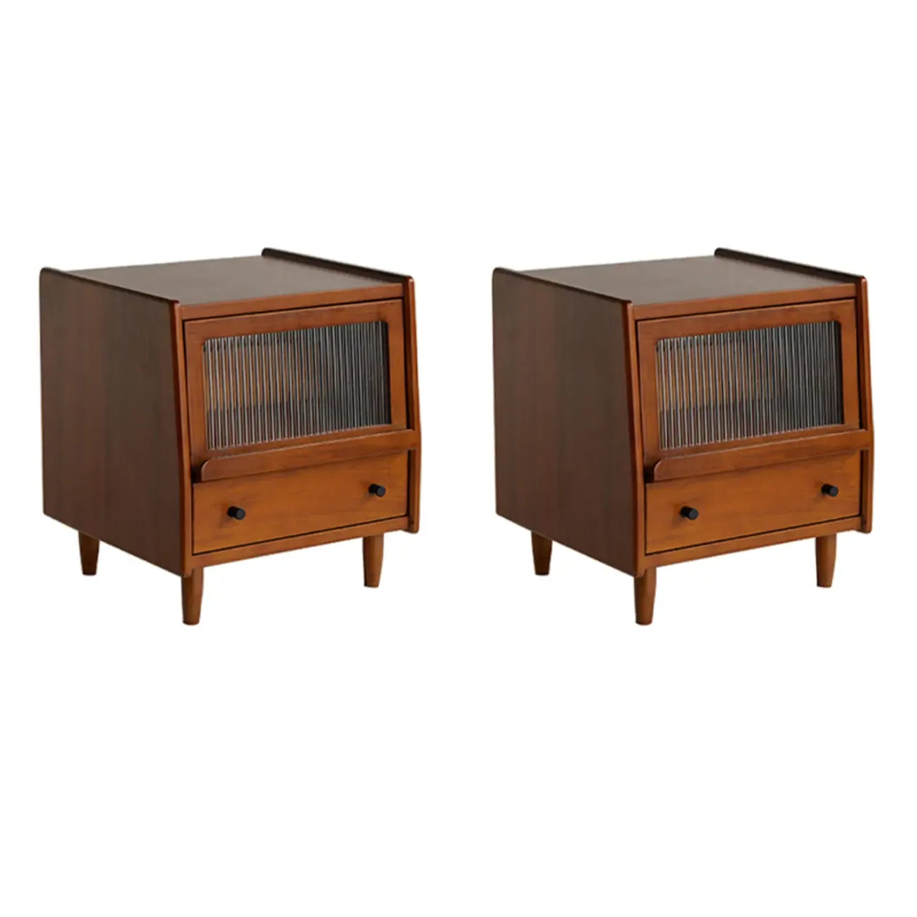 Table de chevet compacte en bois massif marron avec rangement