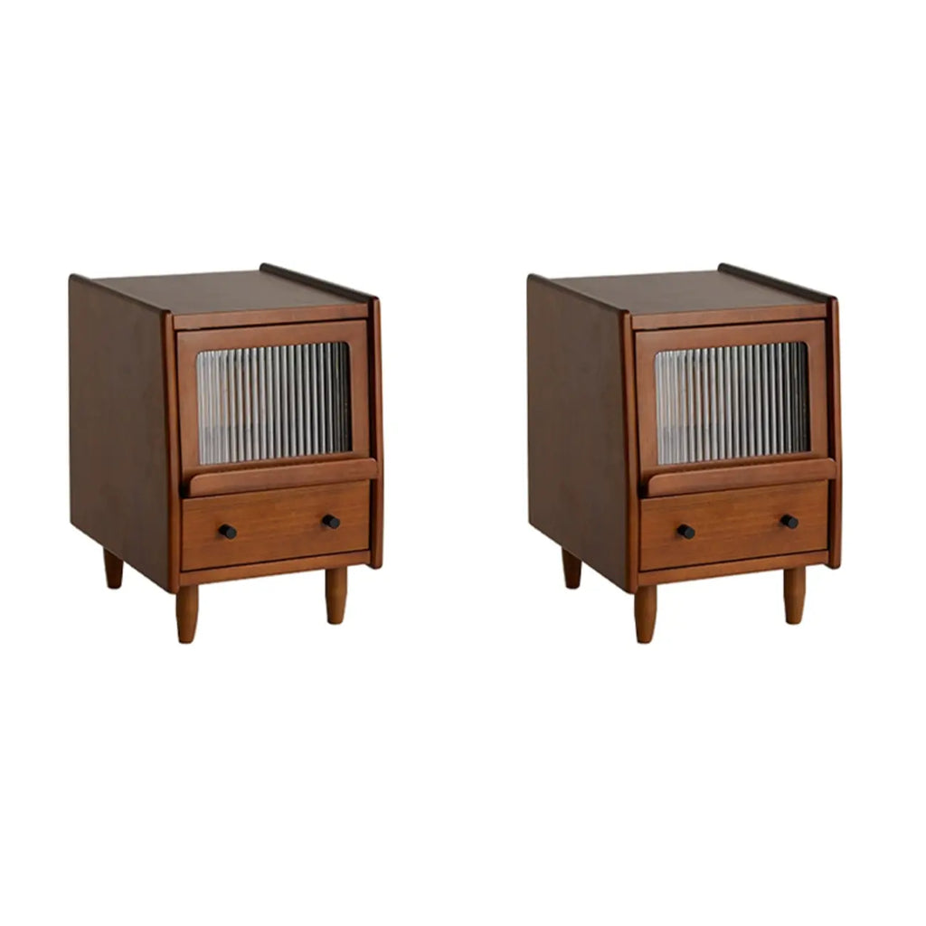 Table de chevet compacte en bois massif marron avec rangement