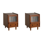 Table de chevet compacte en bois massif marron avec rangement