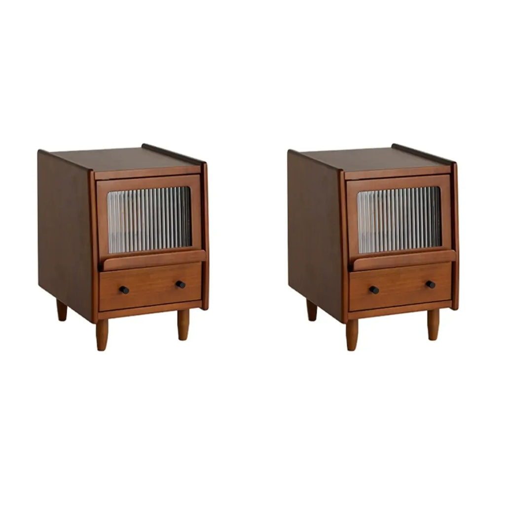 Table de chevet compacte en bois massif marron avec rangement