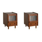Table de chevet compacte en bois massif marron avec rangement