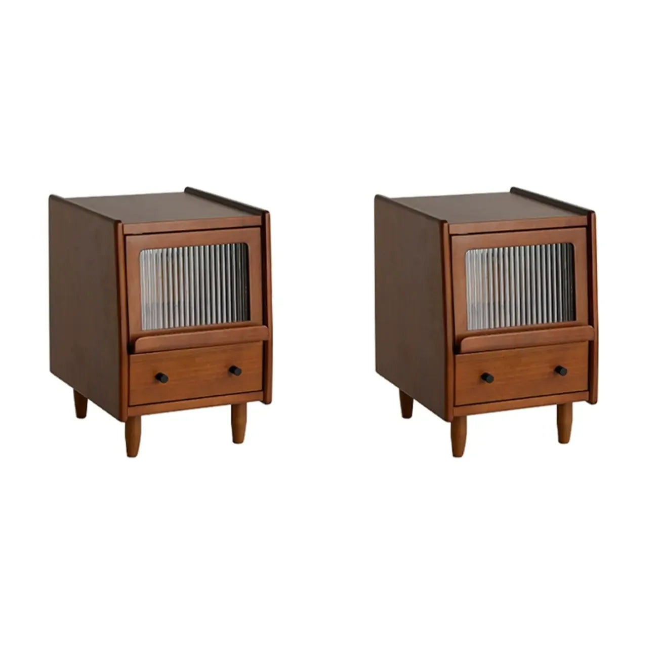 Table de chevet compacte en bois massif marron avec rangement