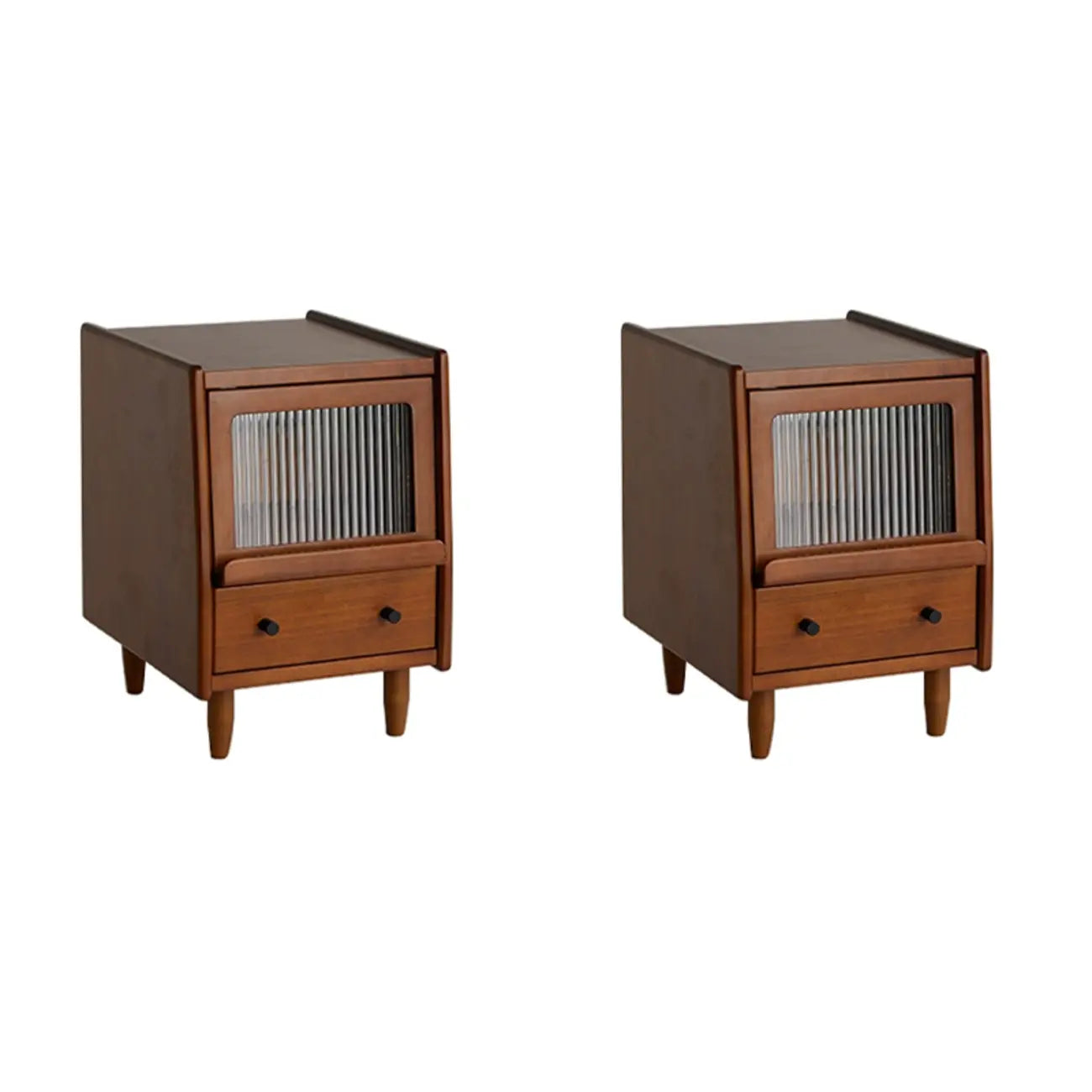 Table de chevet compacte en bois massif marron avec rangement