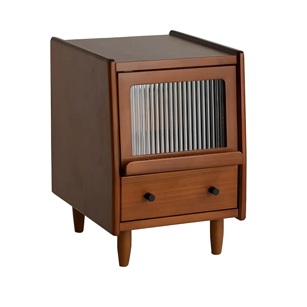 Table de chevet compacte en bois massif marron avec rangement