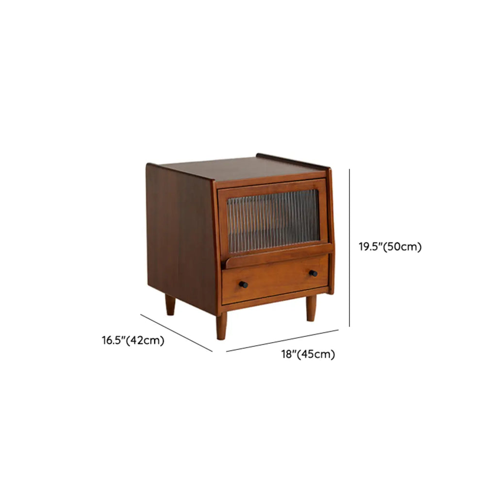 Table de chevet compacte en bois massif marron avec rangement