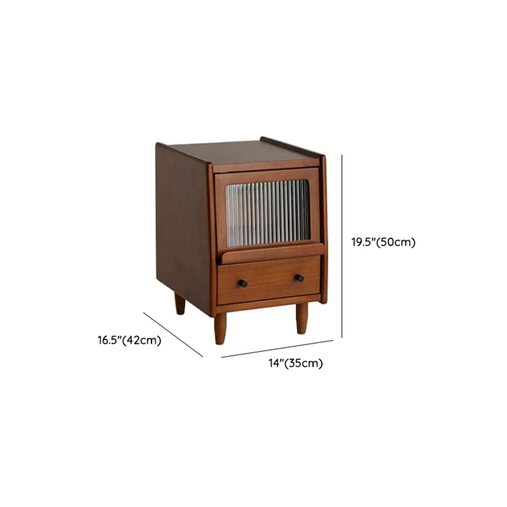 Table de chevet compacte en bois massif marron avec rangement