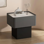 Table de chevet moderne à tiroirs en similicuir avec plateau en pierre