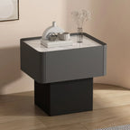 Table de chevet moderne à tiroirs en similicuir avec plateau en pierre
