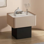 Table de chevet moderne à tiroirs en similicuir avec plateau en pierre