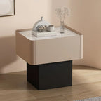 Table de chevet moderne à tiroirs en similicuir avec plateau en pierre