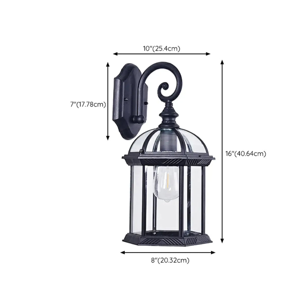 Applique murale d'extérieur moderne en métal noir, lanterne en verre transparent