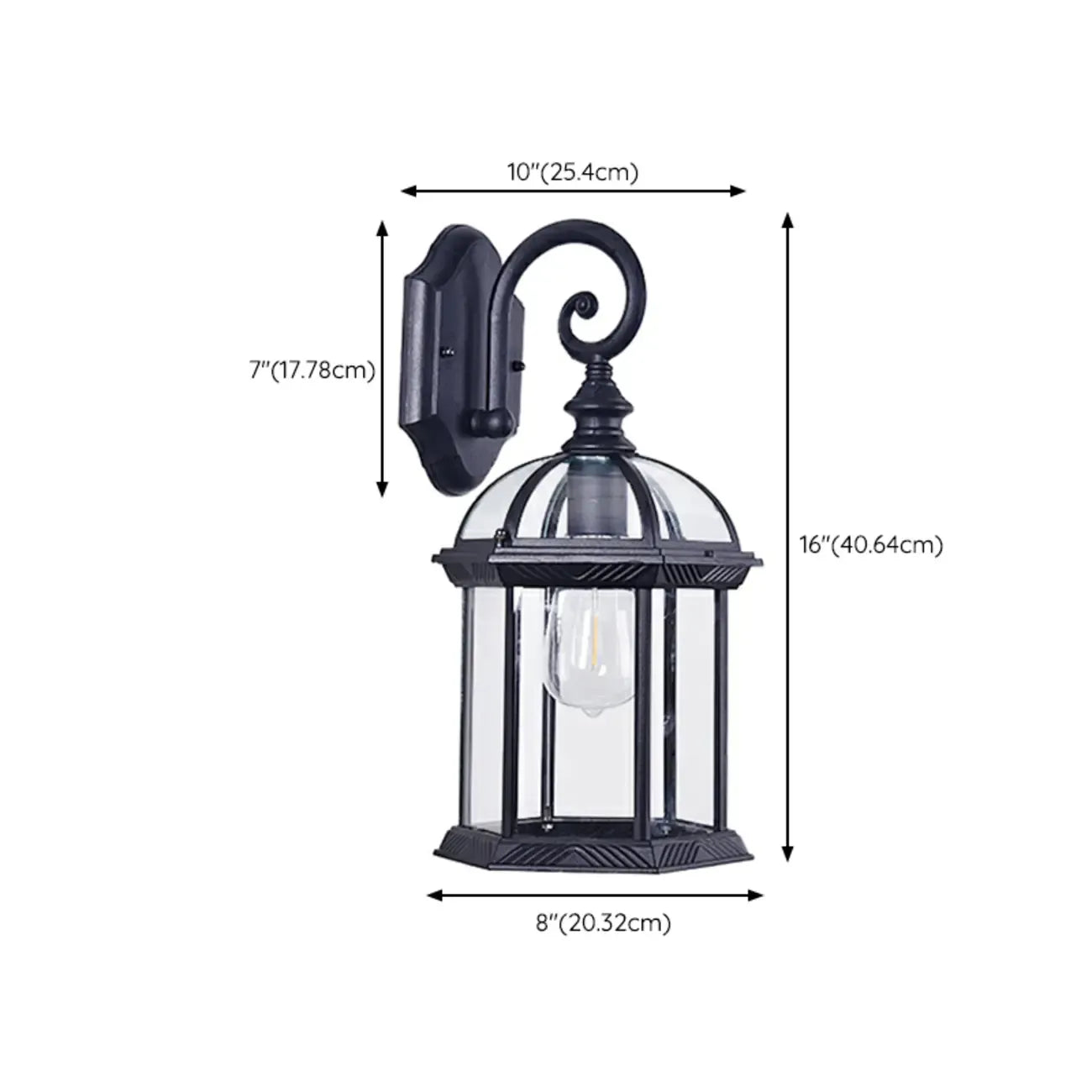 Applique murale d'extérieur moderne en métal noir, lanterne en verre transparent