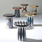 Table d'appoint ronde glamour en céramique or rose avec rangement
