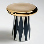 Table d'appoint ronde glamour en céramique or rose avec rangement