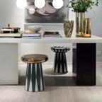 Table d'appoint ronde glamour en céramique or rose avec rangement