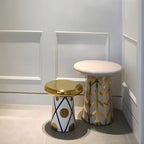 Table d'appoint ronde glamour en céramique or rose avec rangement