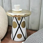 Table d'appoint ronde glamour en céramique or rose avec rangement