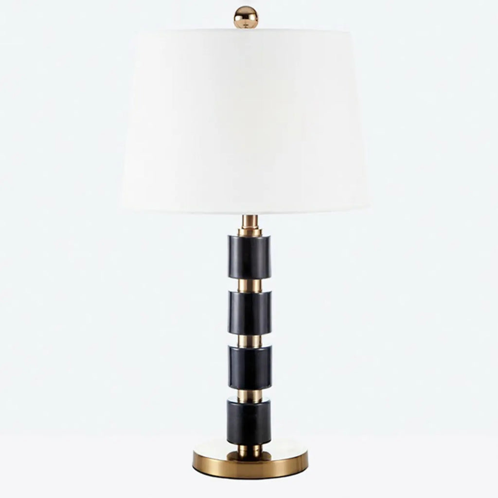 Lampe de bureau élégante en tissu blanc noble et pierre.