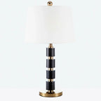 Lampe de bureau élégante en tissu blanc noble et pierre.