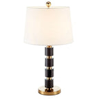 Lampe de bureau élégante en tissu blanc noble et pierre.
