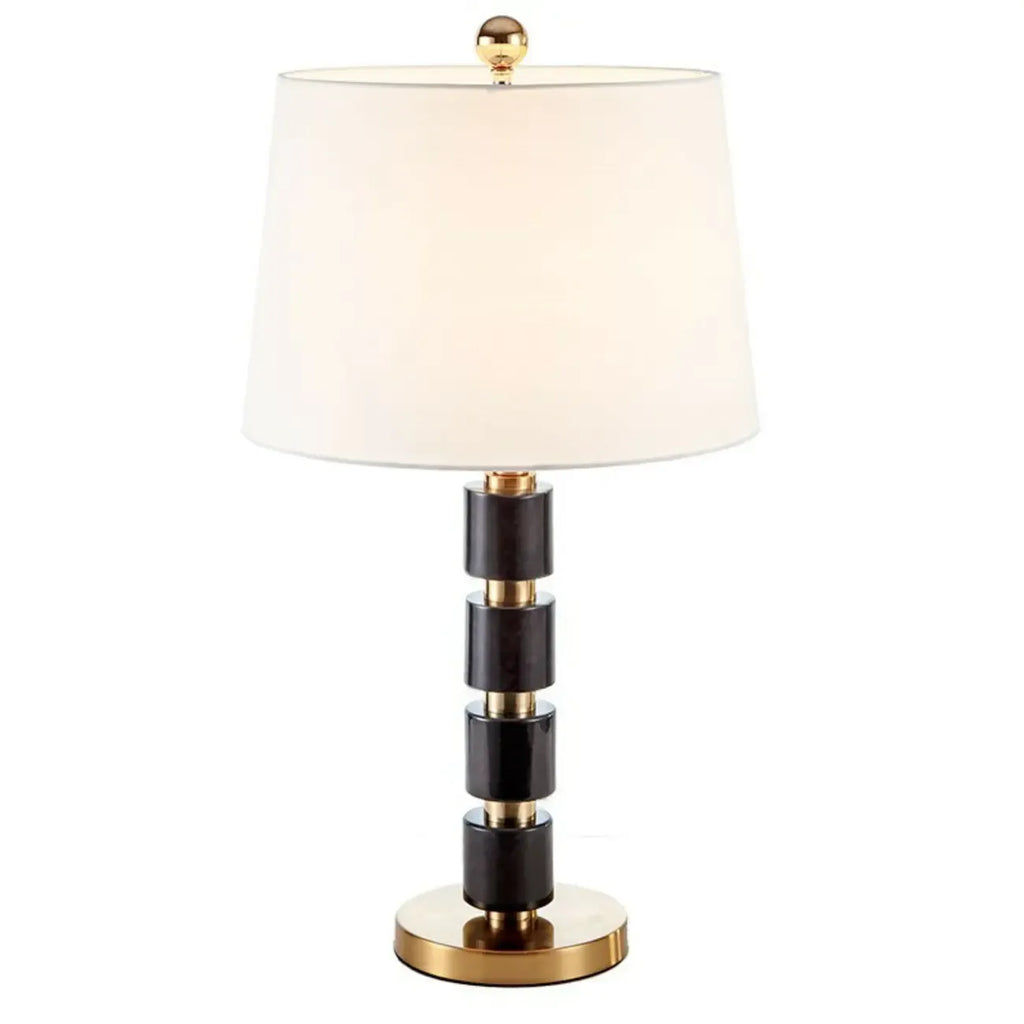 Lampe de bureau élégante en tissu blanc noble et pierre.