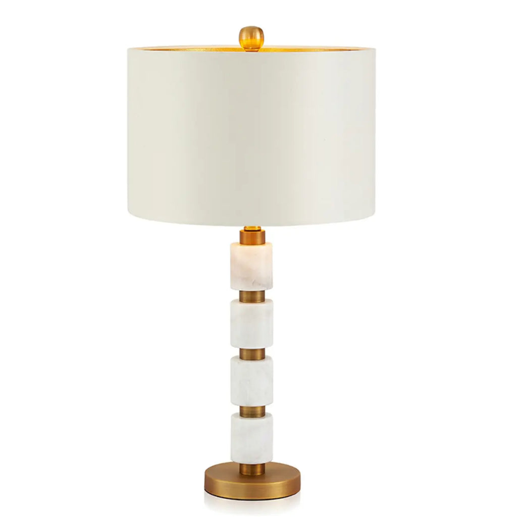 Lampe de bureau élégante en tissu blanc noble et pierre.
