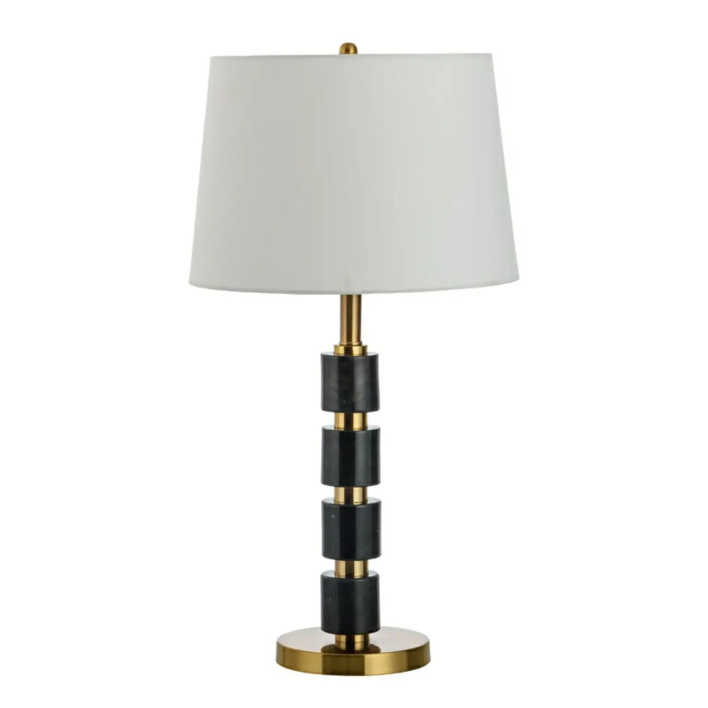 Lampe de bureau élégante en tissu blanc noble et pierre.