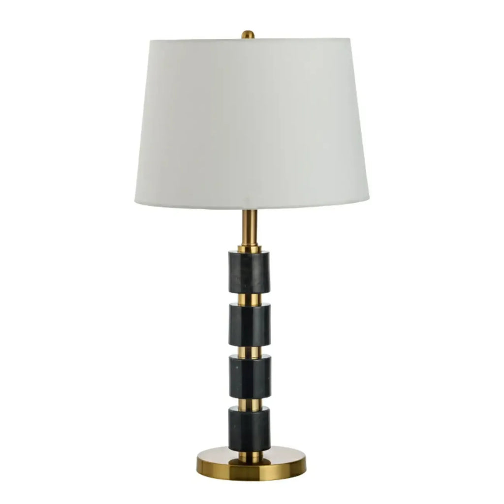 Lampe de bureau élégante en tissu blanc noble et pierre.