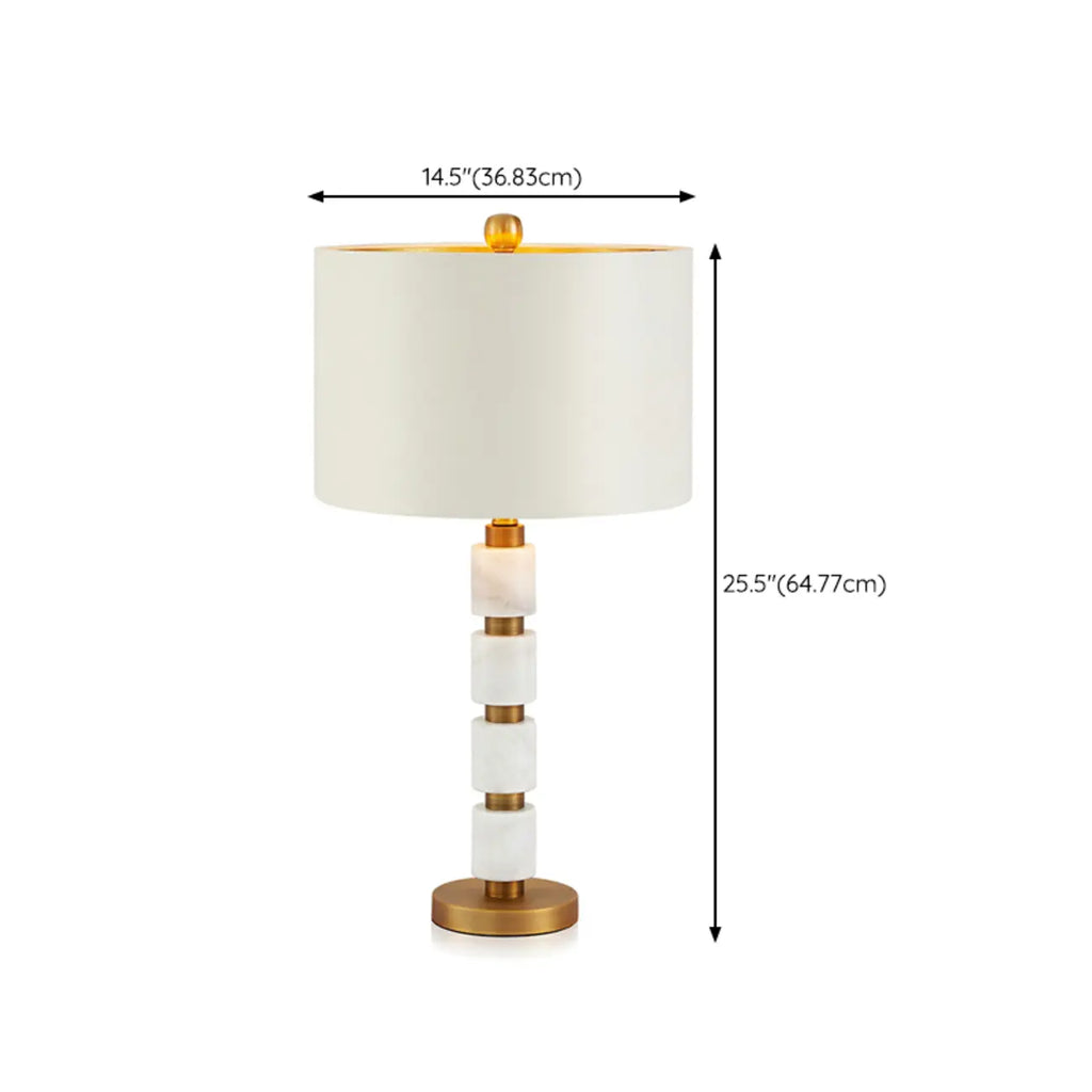 Lampe de bureau élégante en tissu blanc noble et pierre.