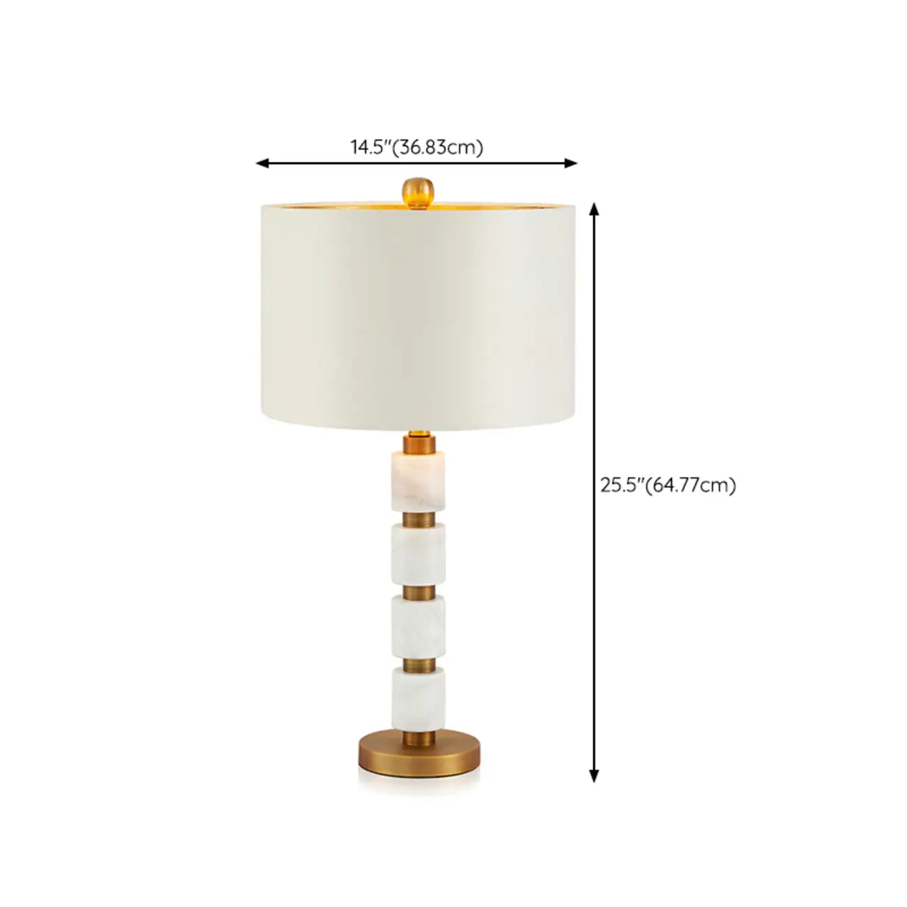 Lampe de bureau élégante en tissu blanc noble et pierre.