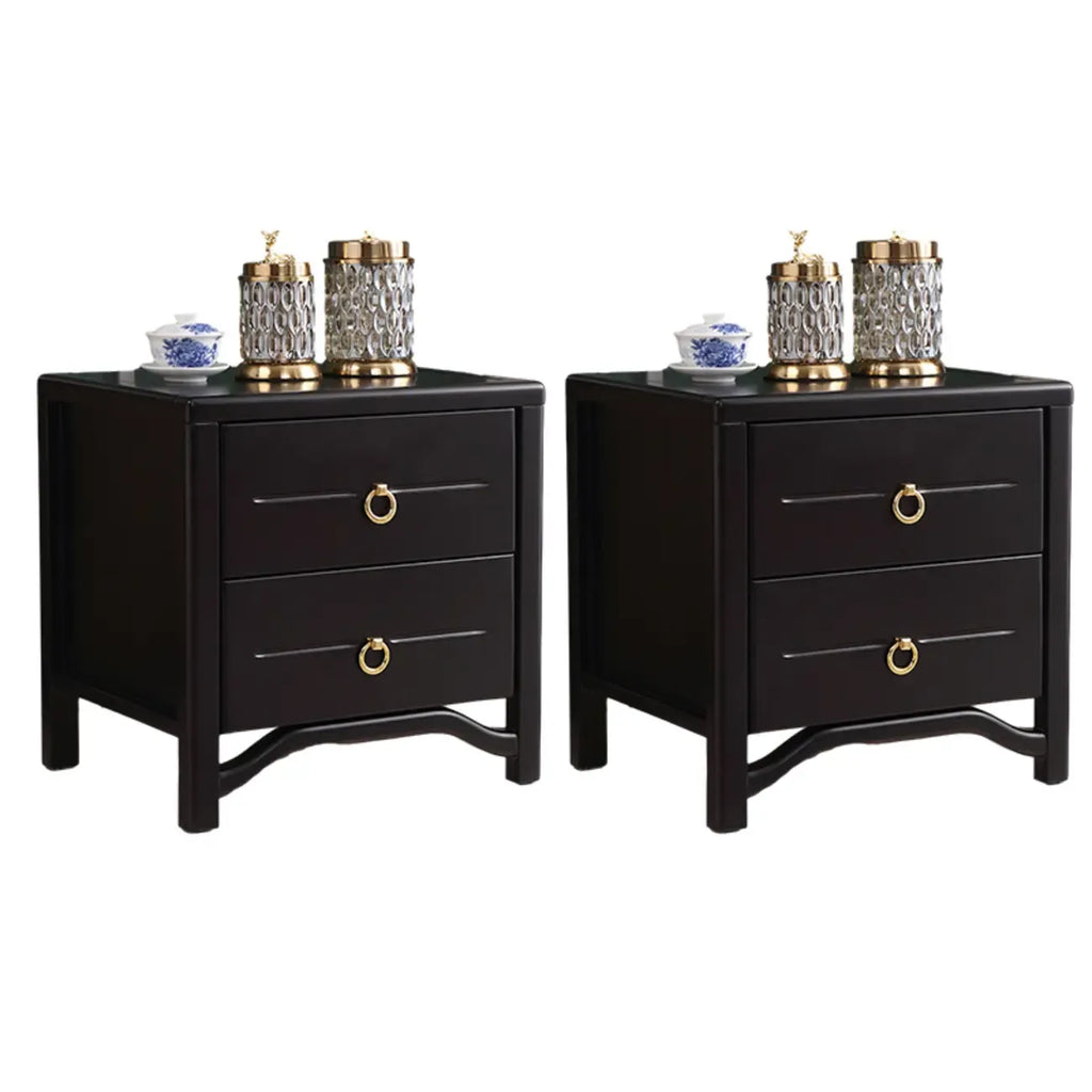 Table de chevet étroite à 2 tiroirs en bois noir pour chambre à coucher