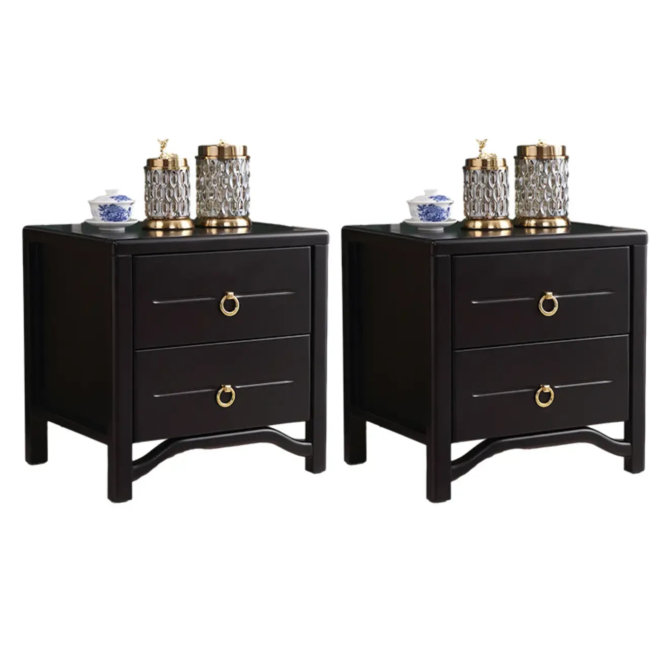 Table de chevet étroite à 2 tiroirs en bois noir pour chambre à coucher