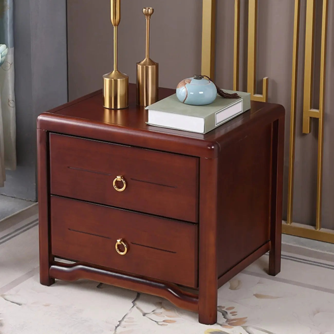 Table de chevet étroite à 2 tiroirs en bois noir pour chambre à coucher