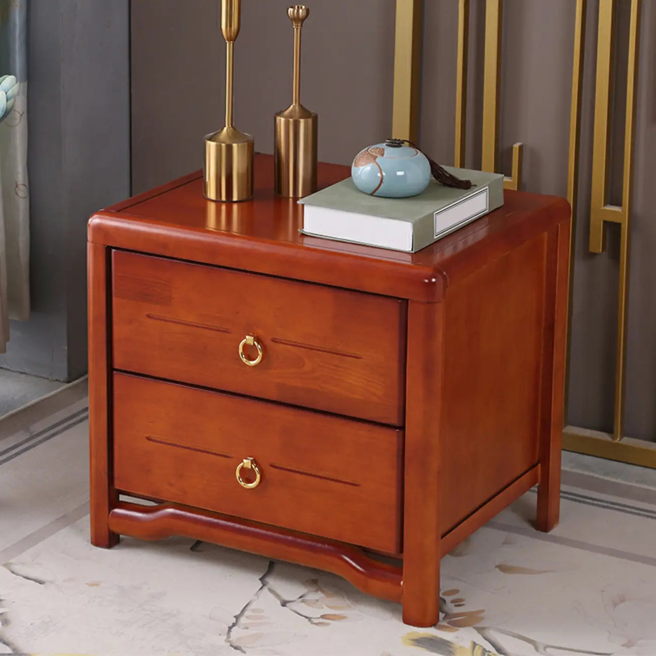 Table de chevet étroite à 2 tiroirs en bois noir pour chambre à coucher