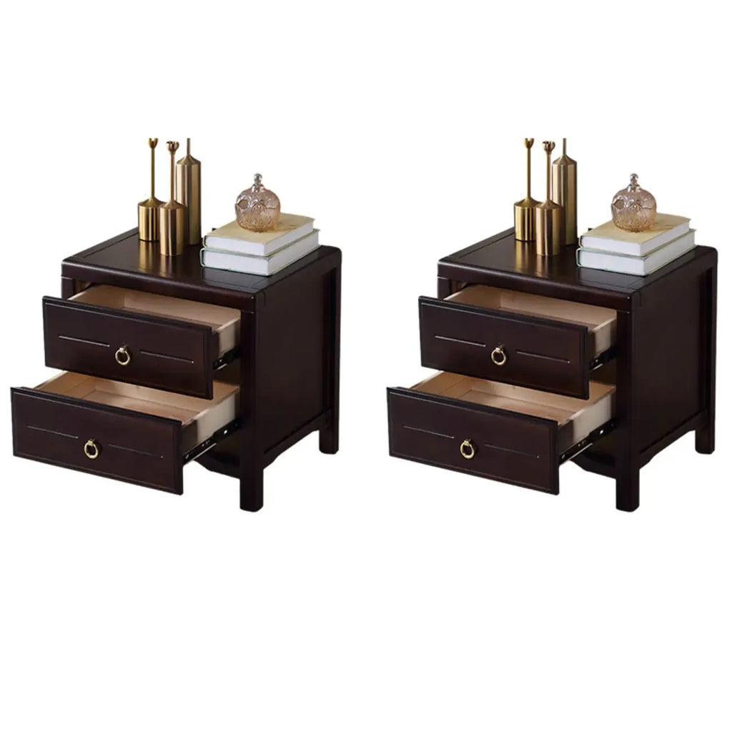 Table de chevet étroite à 2 tiroirs en bois noir pour chambre à coucher