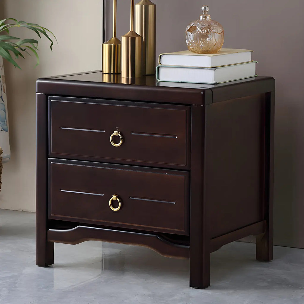Table de chevet étroite à 2 tiroirs en bois noir pour chambre à coucher