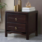 Table de chevet étroite à 2 tiroirs en bois noir pour chambre à coucher