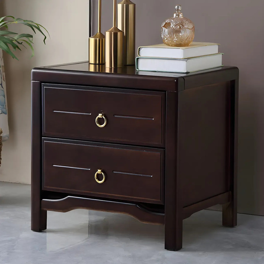 Table de chevet étroite à 2 tiroirs en bois noir pour chambre à coucher