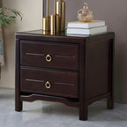Table de chevet étroite à 2 tiroirs en bois noir pour chambre à coucher