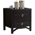Table de chevet étroite à 2 tiroirs en bois noir pour chambre à coucher