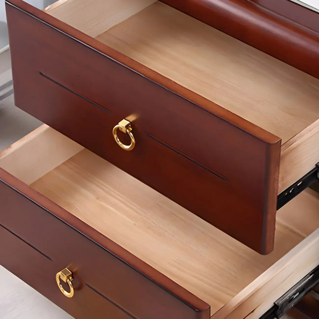Table de chevet étroite à 2 tiroirs en bois noir pour chambre à coucher