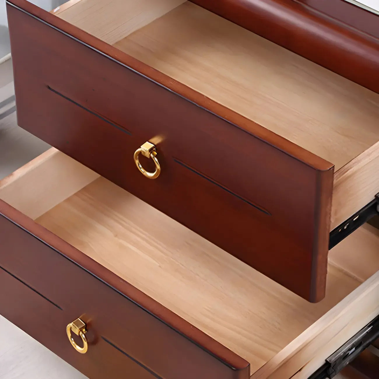 Table de chevet étroite à 2 tiroirs en bois noir pour chambre à coucher