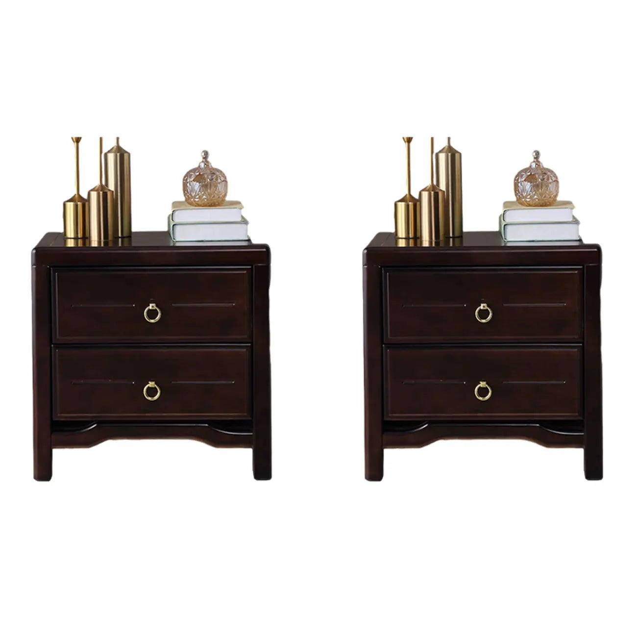 Table de chevet étroite à 2 tiroirs en bois noir pour chambre à coucher