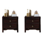 Table de chevet étroite à 2 tiroirs en bois noir pour chambre à coucher